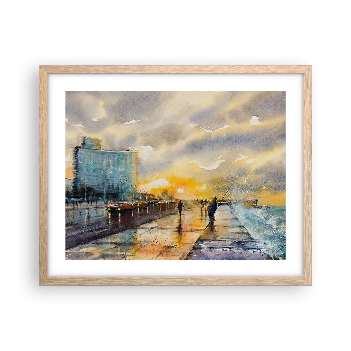 Plagát v ráme zo svetlého duba - Život na pobreží - 50x40 cm