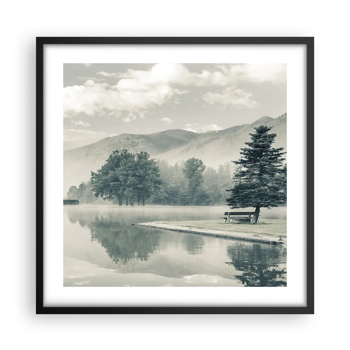 Plagát v čiernom ráme - Jazero ešte spí - 50x50 cm