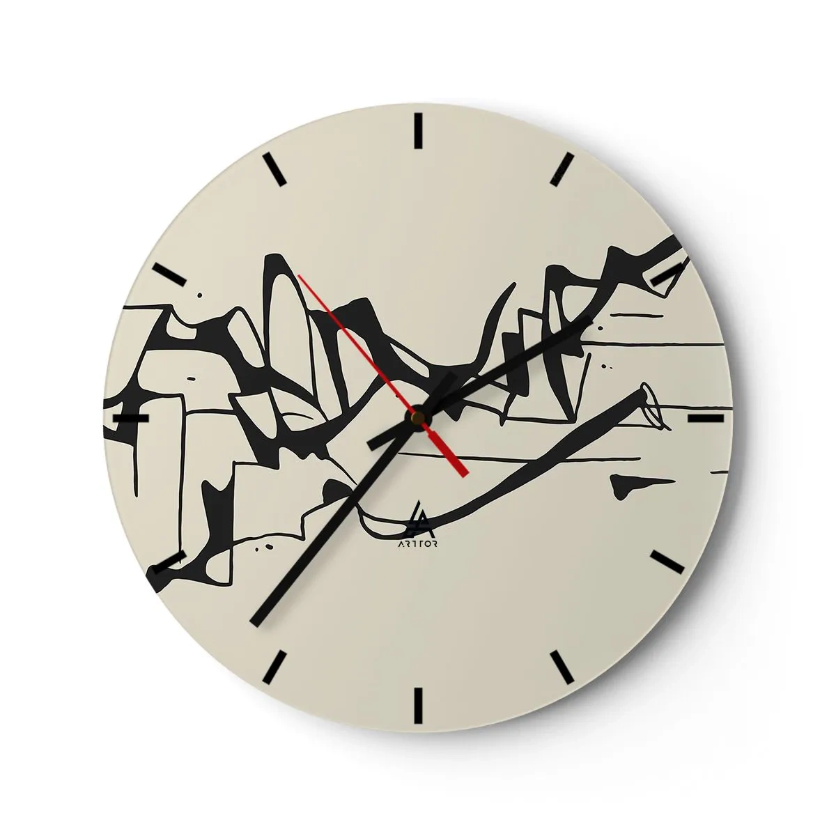 Nástenné hodiny - Abstraktné čierne čiary na krémovom pozadí pripomínajúce krajinu. - 30x30cm - Možná krajina - Moderná nástenná dekorácia do obývacej izby, kuchyne a spálne ARTTOR
