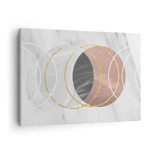 Obraz na plátne - Abstraktná geometrická kompozícia s kruhmi a kovovými detailmi - 70x50cm - Hudba sfér - Moderná nástenná dekorácia do obývacej izby a spálne ARTTOR