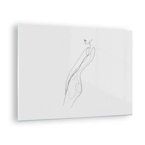 Obraz na skle - Minimalistická línia zobrazujúca ženskú siluetu - 70x50cm - Iba sľub - Moderná nástenná dekorácia do obývacej izby a spálne ARTTOR