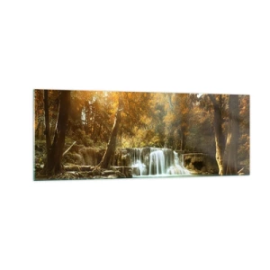 Obraz na skle - Parkový vodopád - 140x50 cm