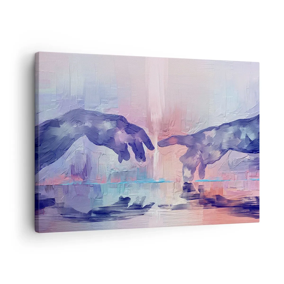 Obraz na plátne - Symbolické ruky v abstraktných farbách, odkazujúce na tému stvorenia - 70x50cm - Božská iskra života - Moderná nástenná dekorácia do obývacej izby a spálne ARTTOR