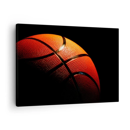 Obraz na plátne - Detailný záber basketbalovej lopty na čiernom pozadí - 70x50cm - Krásna ako planéta - Moderná nástenná dekorácia do obývacej izby a spálne ARTTOR