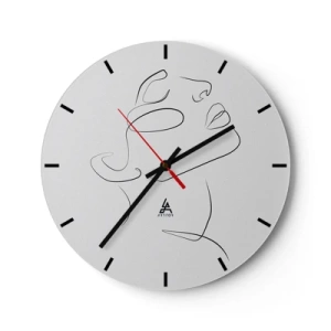 Nástenné hodiny - Minimalistický portrét ženy vytvorený čiarami na bielom pozadí. - 30x30cm - Meandre sna - Moderná nástenná dekorácia do obývacej izby, kuchyne a spálne ARTTOR