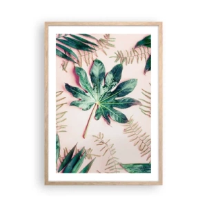 Plagát v ráme zo svetlého duba - Štúdia zelenej na ružovom pozadí - 50x70 cm