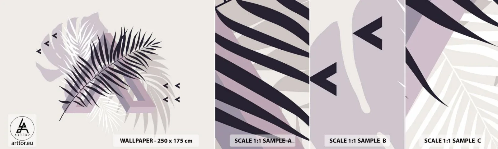 Vzorka samolepiacej fototapety Deluxe Sticker - Tieň tieňa - Grafika, Palmový list, Kus - 100x30 cm