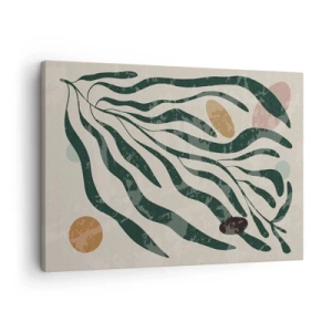 Obraz na plátne - Organické línie a tvary v zelenej a béžovej farbe - 70x50cm - Uprostred zelene - Moderná nástenná dekorácia do obývacej izby a spálne ARTTOR