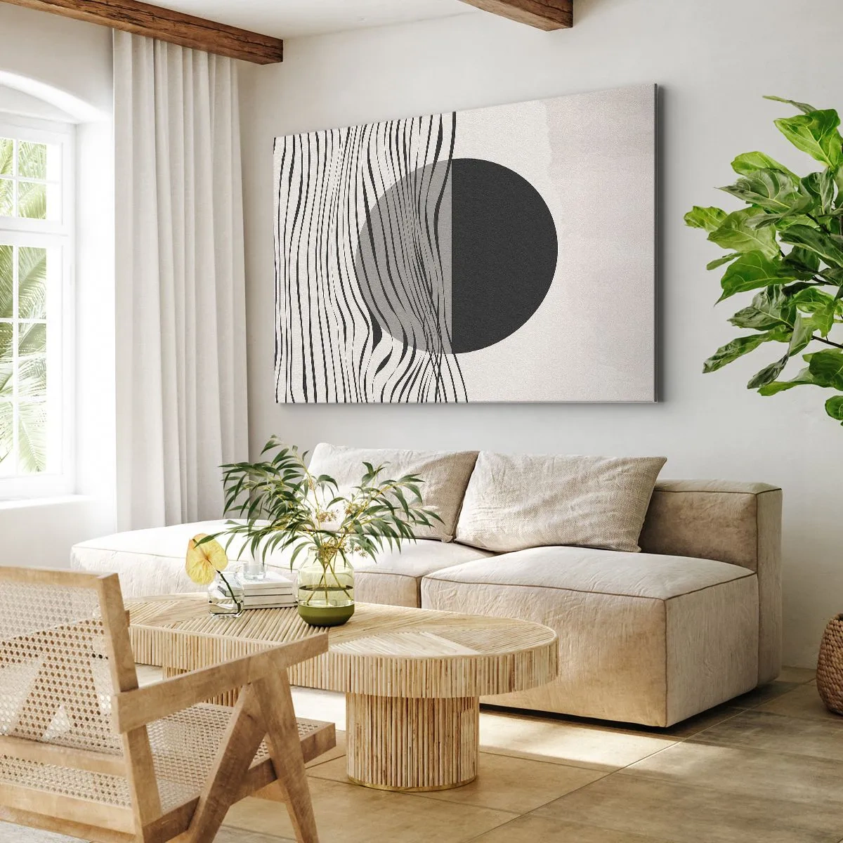 Obraz na plátne - Abstraktné čiary a geometrické tvary v tlmených farbách - 70x50cm - Polovičná kompozícia - Moderná nástenná dekorácia do obývacej izby a spálne ARTTOR