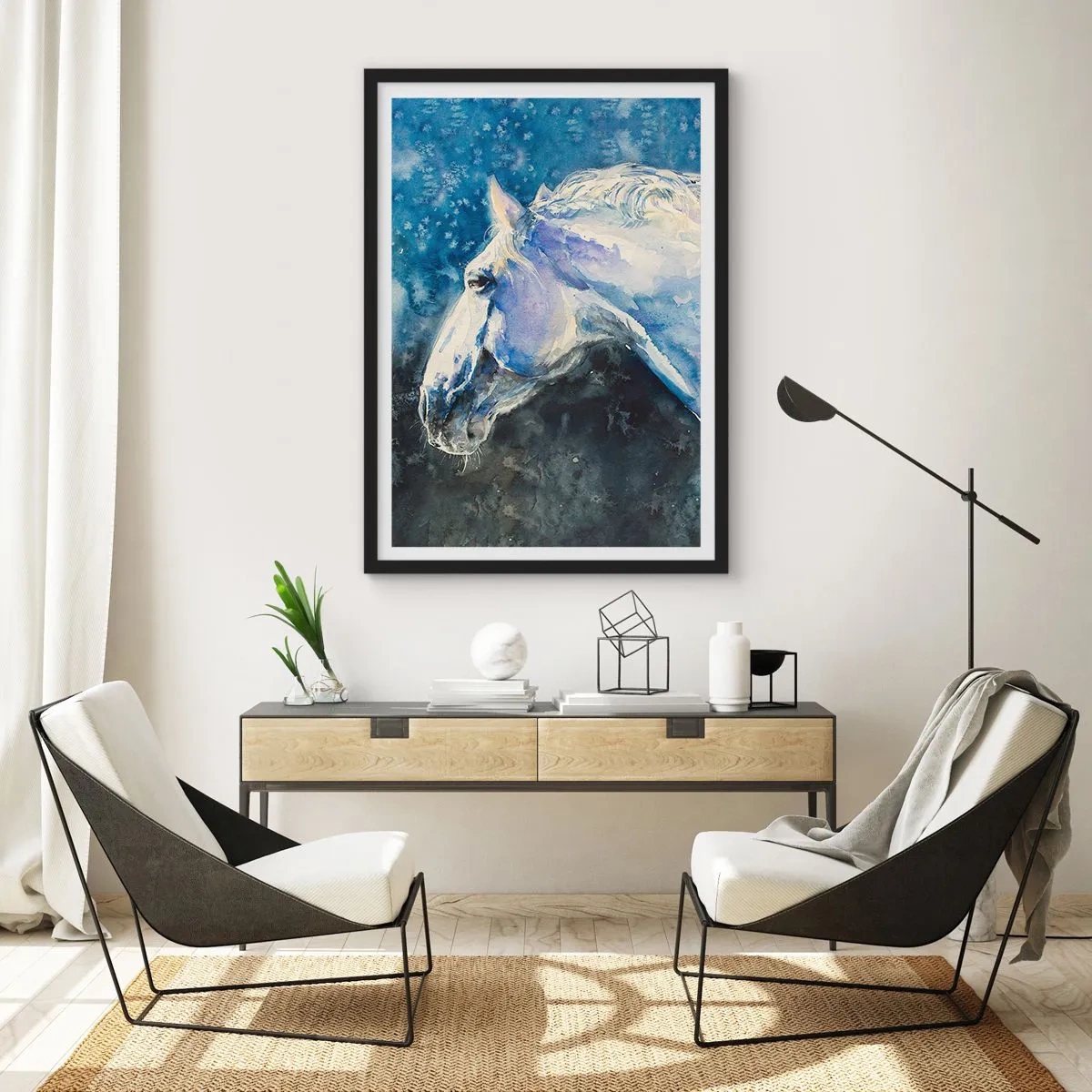 Plagát v čiernom ráme - Portrét v modrej žiare - 70x100 cm