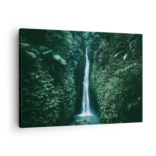 Obraz na plátne - Vodopád obklopený hustou tropickou vegetáciou - 70x50cm - Tropický prameň - Moderná nástenná dekorácia do obývacej izby a spálne ARTTOR