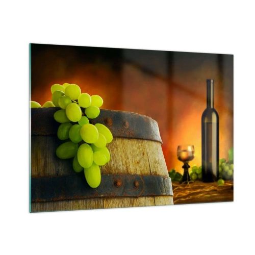 Obraz na skle - Zátišie s fľašou vína a hroznom - 100x70 cm