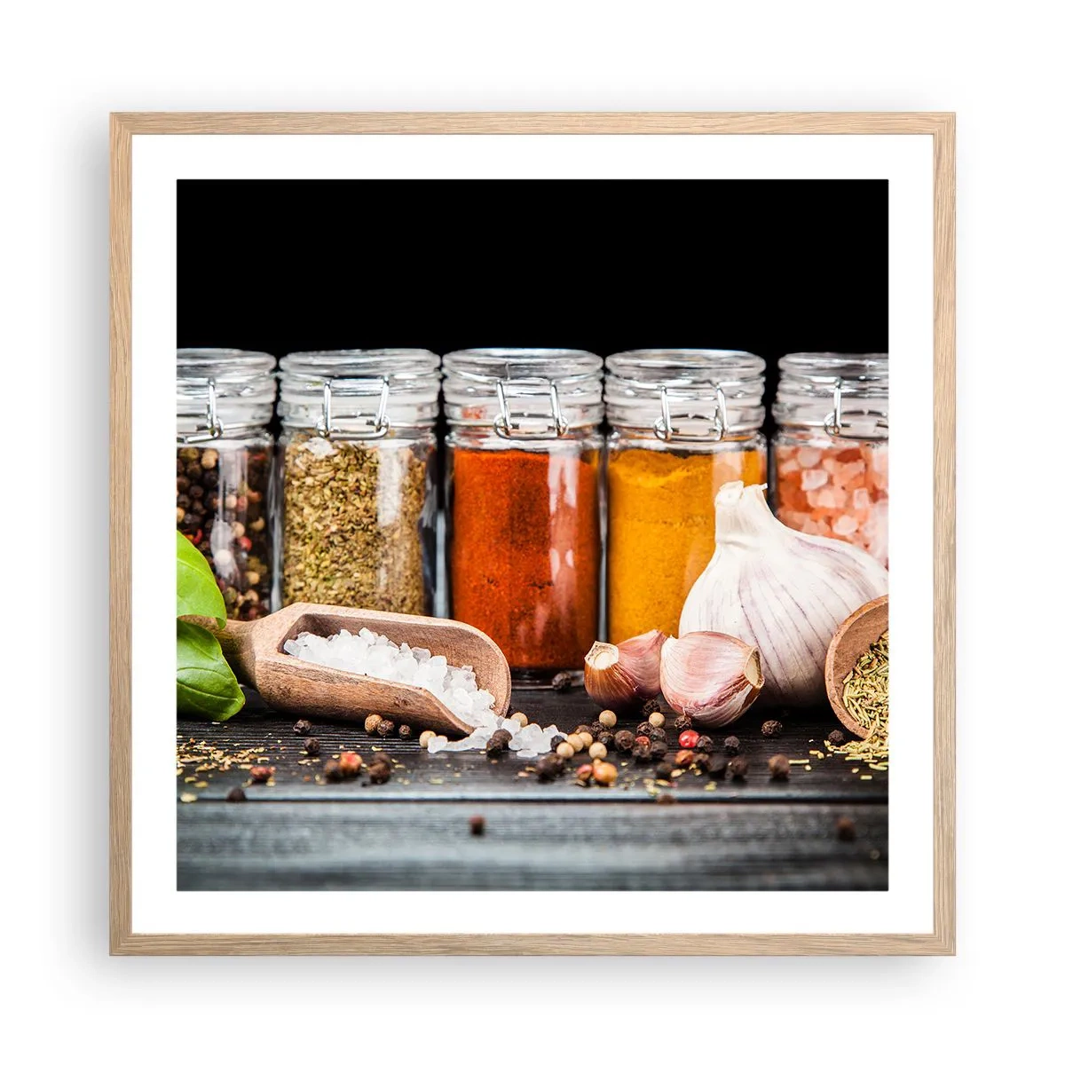 Plagát v ráme zo svetlého duba - Aby mal život chuť - 60x60 cm
