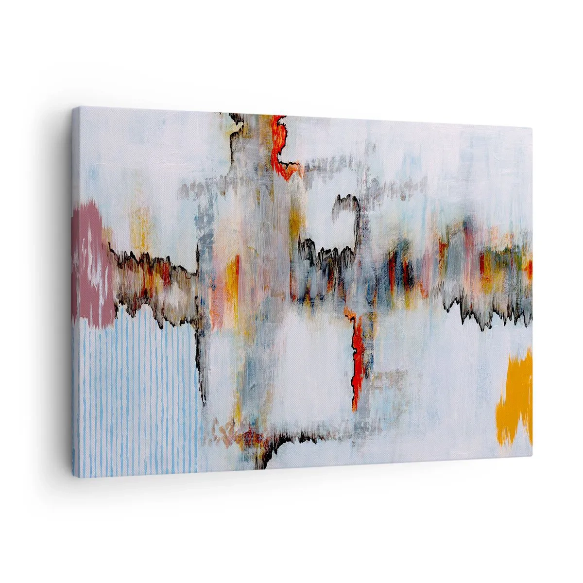 Obraz na plátne - Abstraktný vzor so živými farbami na svetlom pozadí - 70x50cm - Paličkou po vode - Moderná nástenná dekorácia do obývacej izby a spálne ARTTOR