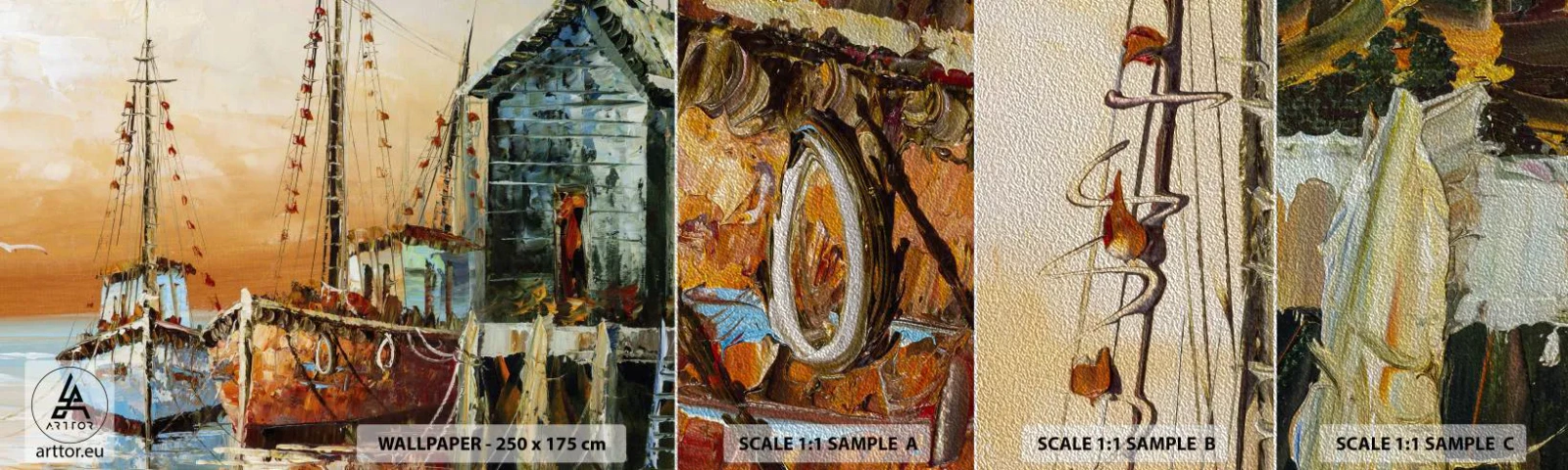 Vzorka fototapety Premium Sand - Pokojný návrat - Rybarska lod, Rybársky prístav, Kus - 100x30 cm