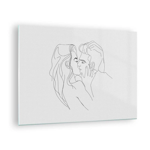 Obraz na skle - Minimalistická kresba romantického bozku páru - 70x50cm - Jedným ťahom - Moderná nástenná dekorácia do obývacej izby a spálne ARTTOR