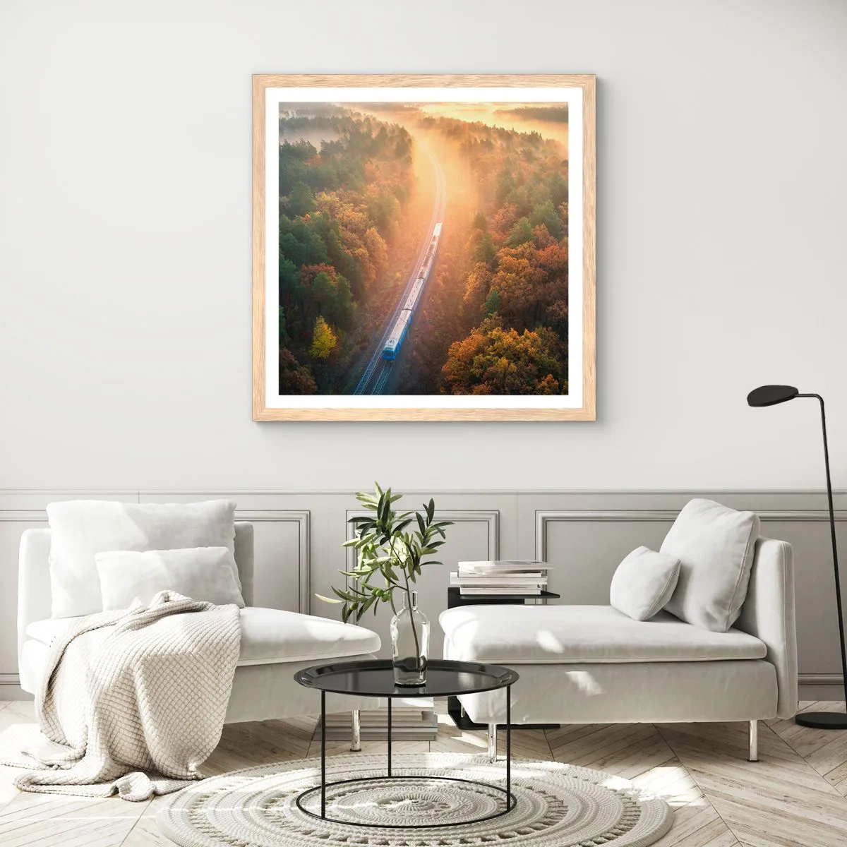 Plagát v ráme zo svetlého duba - Jesenná cesta - 40x40 cm