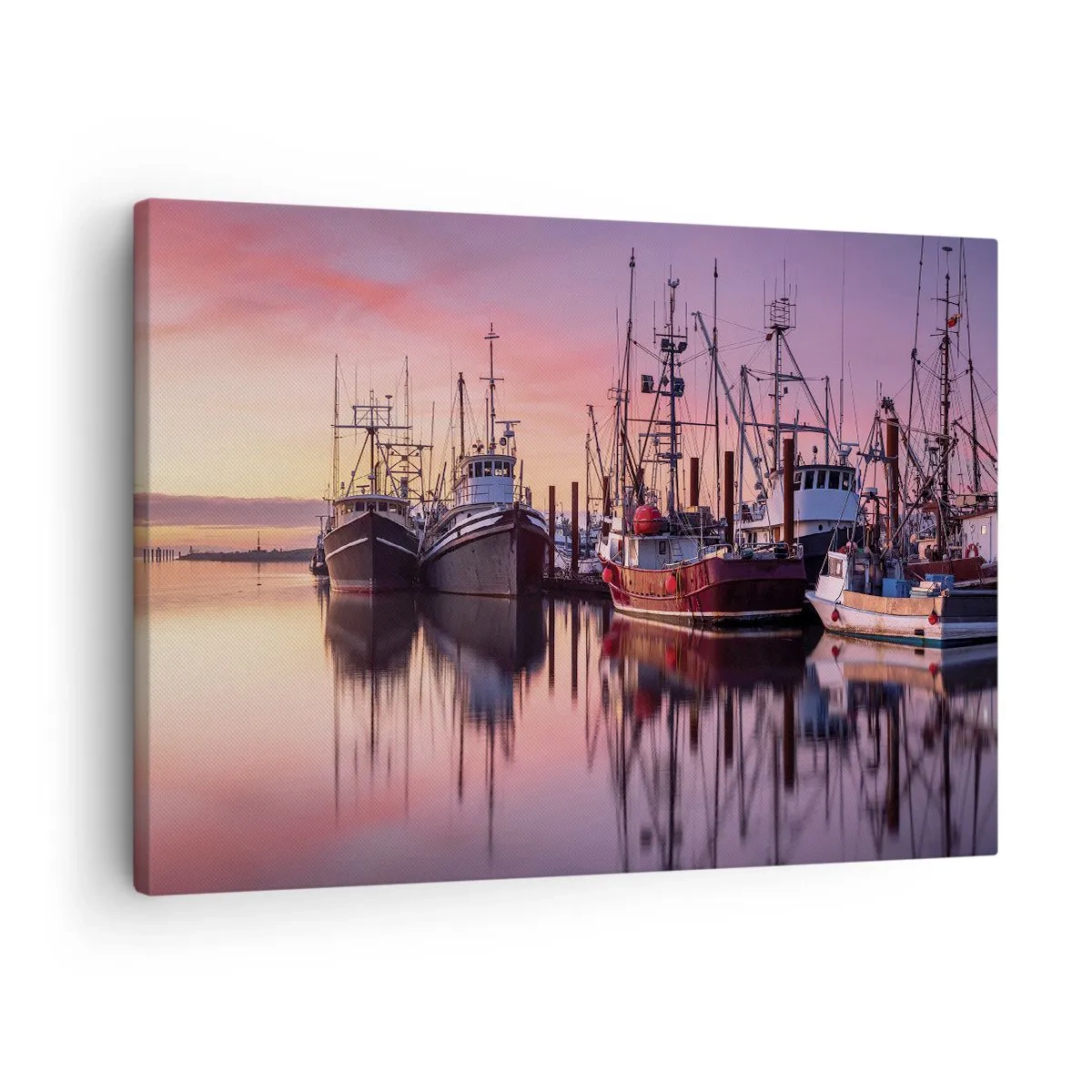 Obraz na plátne - Rybárske lode v prístave pri západe slnka - 70x50cm - Pred ďalším dňom - Moderná nástenná dekorácia do obývacej izby a spálne ARTTOR