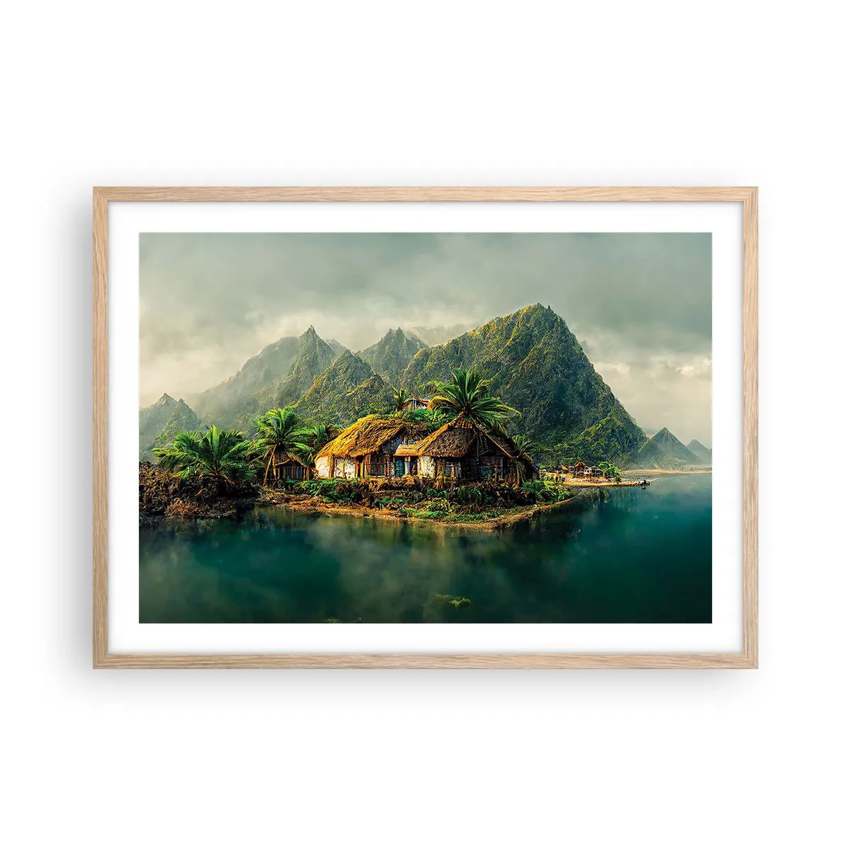 Plagát v ráme zo svetlého duba - Tropický raj - 70x50 cm