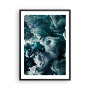 Plagát v čiernom ráme - Abstraktná kompozícia víriacich farieb v odtieňoch zelenej a modrej. - 50x70cm - Pohyb farby - Moderná nástenná dekorácia do obývacej izby a spálne ARTTOR