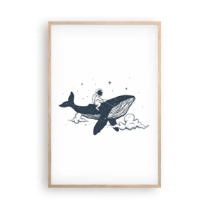 Plagát v ráme zo svetlého duba - Vesmírne dobrodružstvo - 61x91 cm