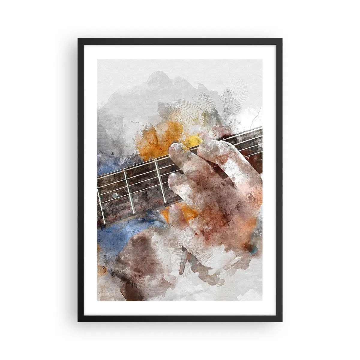 Plagát v čiernom ráme - umelecký, robotník, hrajúci, gitara, do, akvarel, oslovovať - 50x70cm - Poézia medzi strunami - Moderná nástenná dekorácia do obývacej izby a spálne ARTTOR