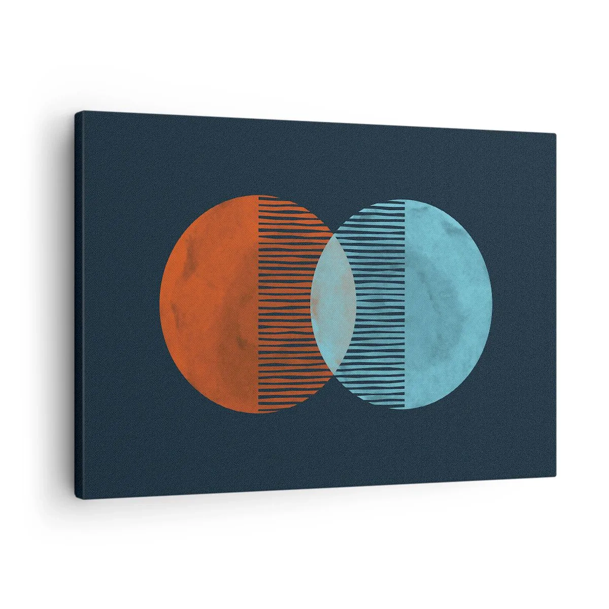 Obraz na plátne - Dva oranžové a modré kruhy na tmavom pozadí - 70x50cm - Astronomická fantázia - Moderná nástenná dekorácia do obývacej izby a spálne ARTTOR