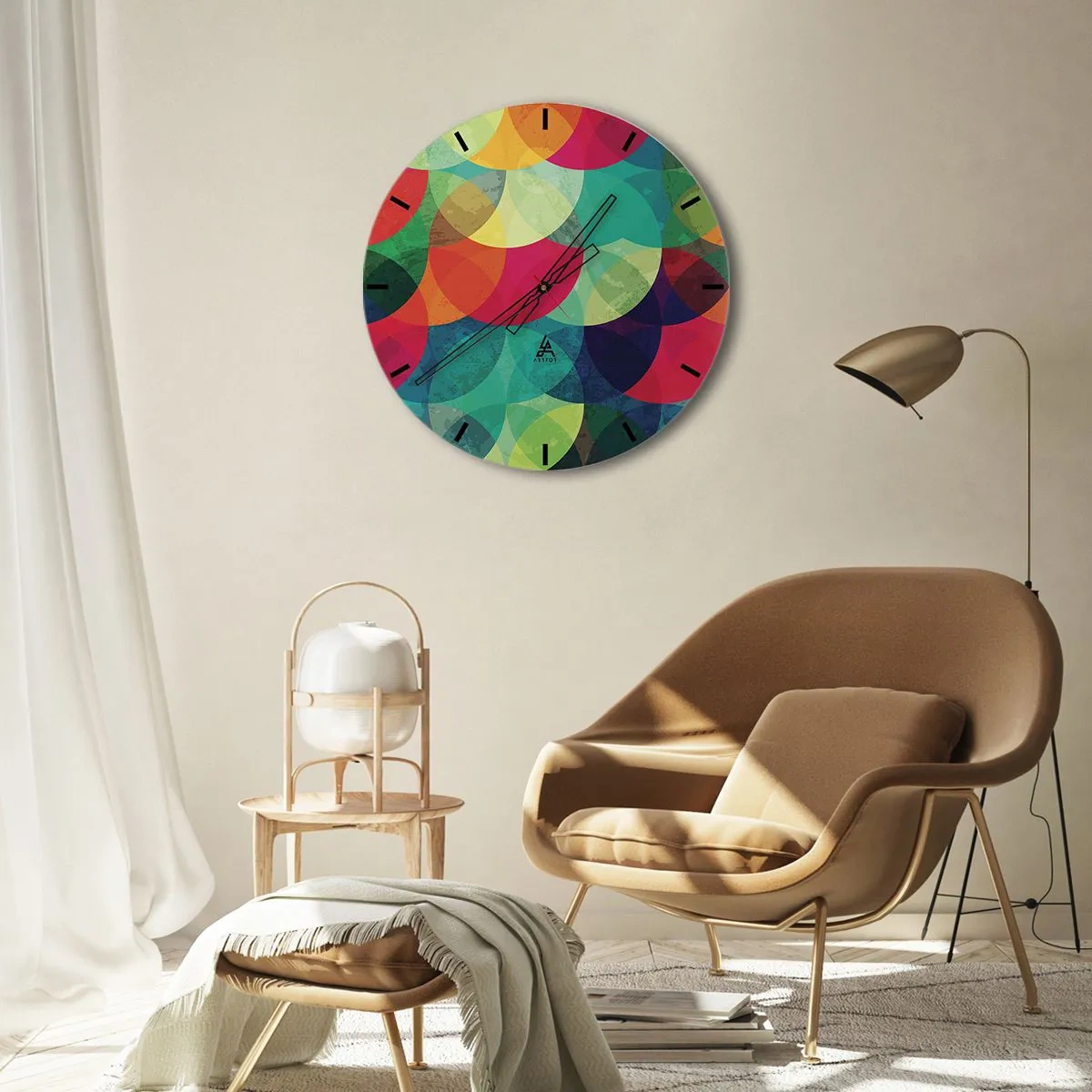 Nástenné hodiny - Viacfarebné kruhy sa prekrývajú v geometrickej kompozícii - 30x30cm - Vstúpiť do dúhy - Moderná nástenná dekorácia do obývacej izby, kuchyne a spálne ARTTOR