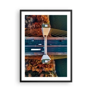 Plagát v čiernom ráme - Pohľad zhora na moderný most s autami a žltými lanami - 50x70cm - Za vodami, za lesmi - Moderná nástenná dekorácia do obývacej izby a spálne ARTTOR
