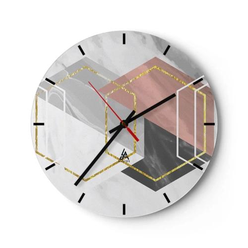 Nástenné hodiny - Geometrické tvary s farebnými blokmi a zlatými čiarami - 30x30cm - Reťazová kompozícia - Moderná nástenná dekorácia do obývacej izby, kuchyne a spálne ARTTOR