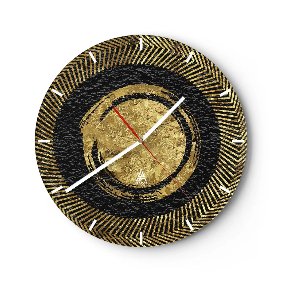 Nástenné hodiny - Zlaté geometrické vzory na čiernom pozadí v očarujúcom štýle - 30x30cm - Glamour - Moderná nástenná dekorácia do obývacej izby, kuchyne a spálne ARTTOR