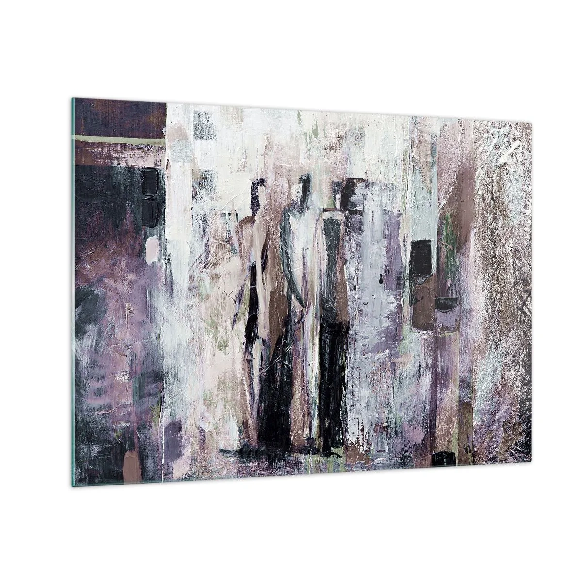 Obraz na skle - Abstraktné siluety postáv na textúrovanom maľovanom pozadí - 70x50cm - Tajomná trojica - Moderná nástenná dekorácia do obývacej izby a spálne ARTTOR