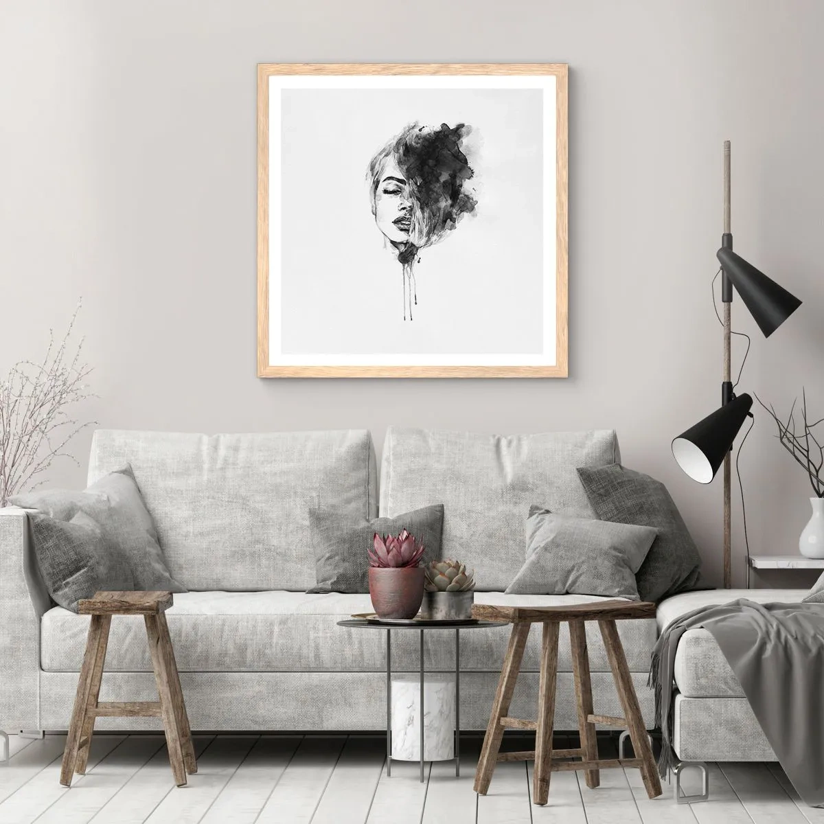 Plagát v ráme zo svetlého duba - O čom sníva dievča - 60x60 cm