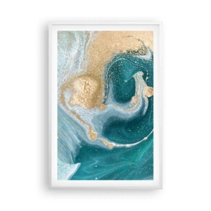Plagát v bielom ráme - Vír zlatej a tyrkysovej - 61x91 cm