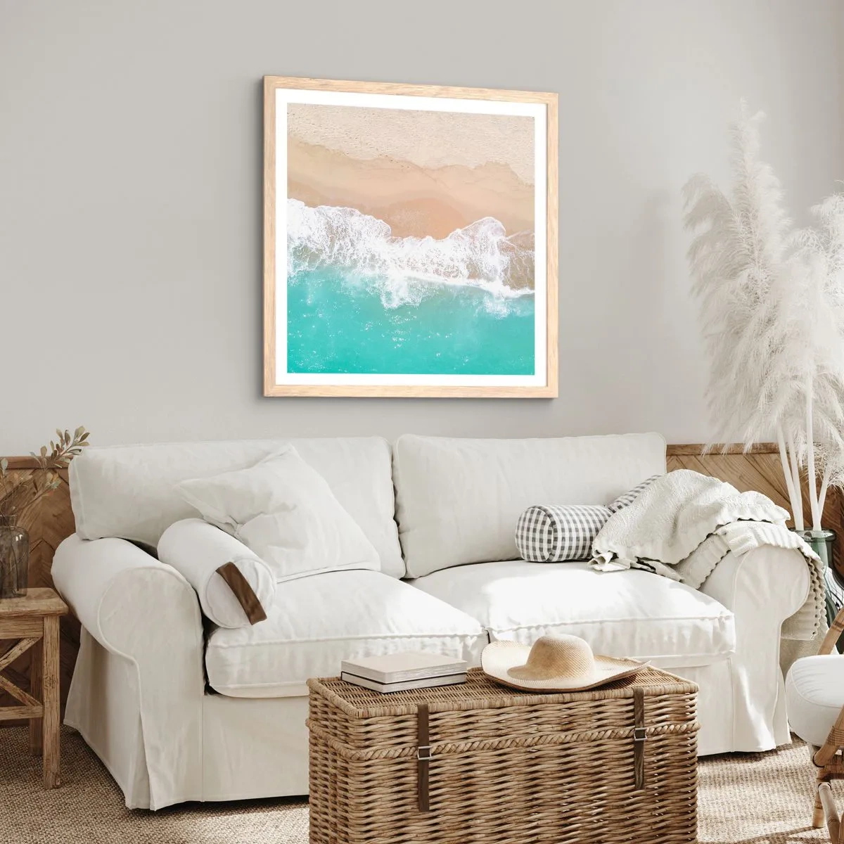 Plagát v ráme zo svetlého duba - Maznavý dotyk - 40x40 cm