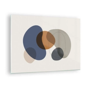 Obraz na skle - Farebné abstraktné škvrny v odtieňoch námorníckej modrej a hnedej - 70x50cm - Kvapky farieb - Moderná nástenná dekorácia do obývacej izby a spálne ARTTOR