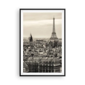 Plagát v čiernom ráme - Nad strechami Paríža - 61x91 cm