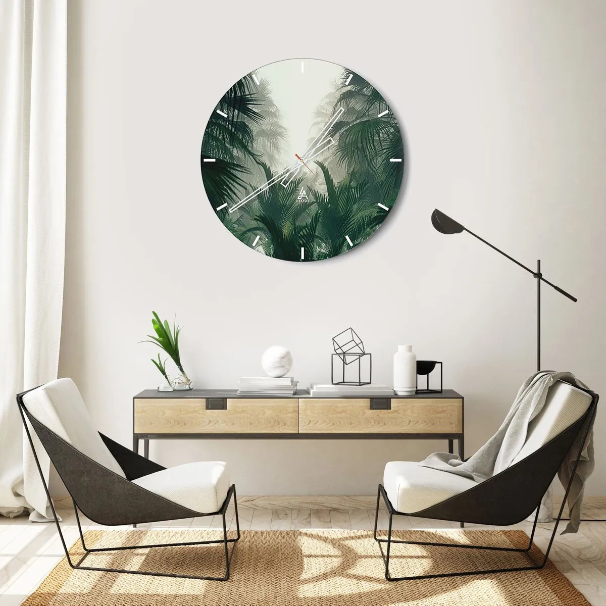 Nástenné hodiny - Hmlisté tropické listy v odtieňoch zelenej - 30x30cm - Tropická záhada - Moderná nástenná dekorácia do obývacej izby, kuchyne a spálne ARTTOR