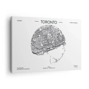 Obraz na plátne - Mapa Toronta v minimalistickom čiernobielom štýle - 70x50cm - Anatómia Toronta - Moderná nástenná dekorácia do obývacej izby a spálne ARTTOR