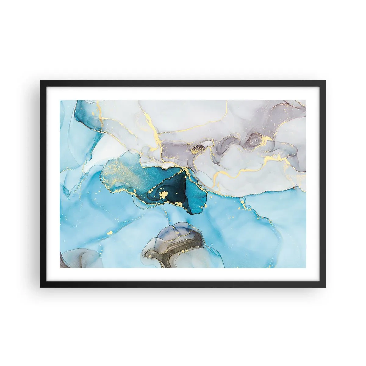 Plagát v čiernom ráme - Štúdia o stretnutí šedej a tyrkysovej - 70x50 cm