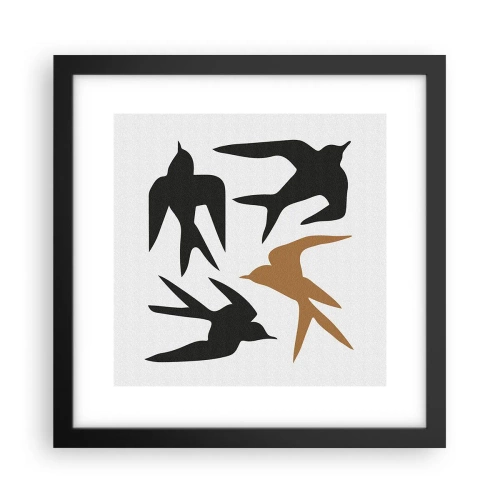 Plagát v čiernom ráme - Lastovičky - 30x30 cm