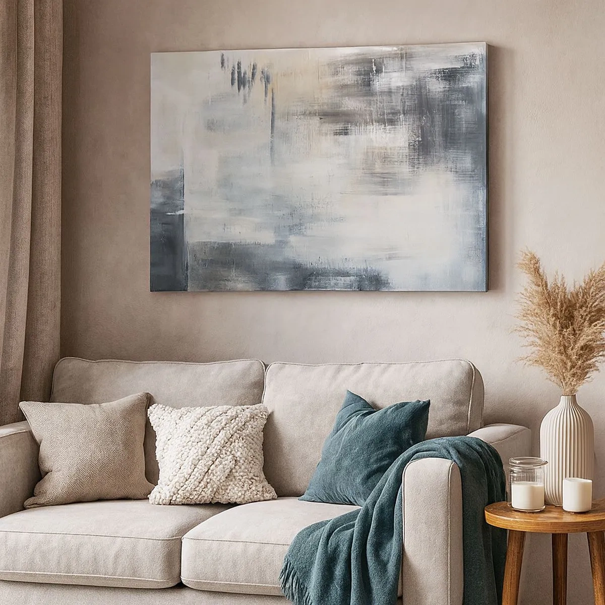 Obraz na plátne - Abstraktná kompozícia v odtieňoch modrej a sivej - 70x50cm - Za závojom modrej - Moderná nástenná dekorácia do obývacej izby a spálne ARTTOR