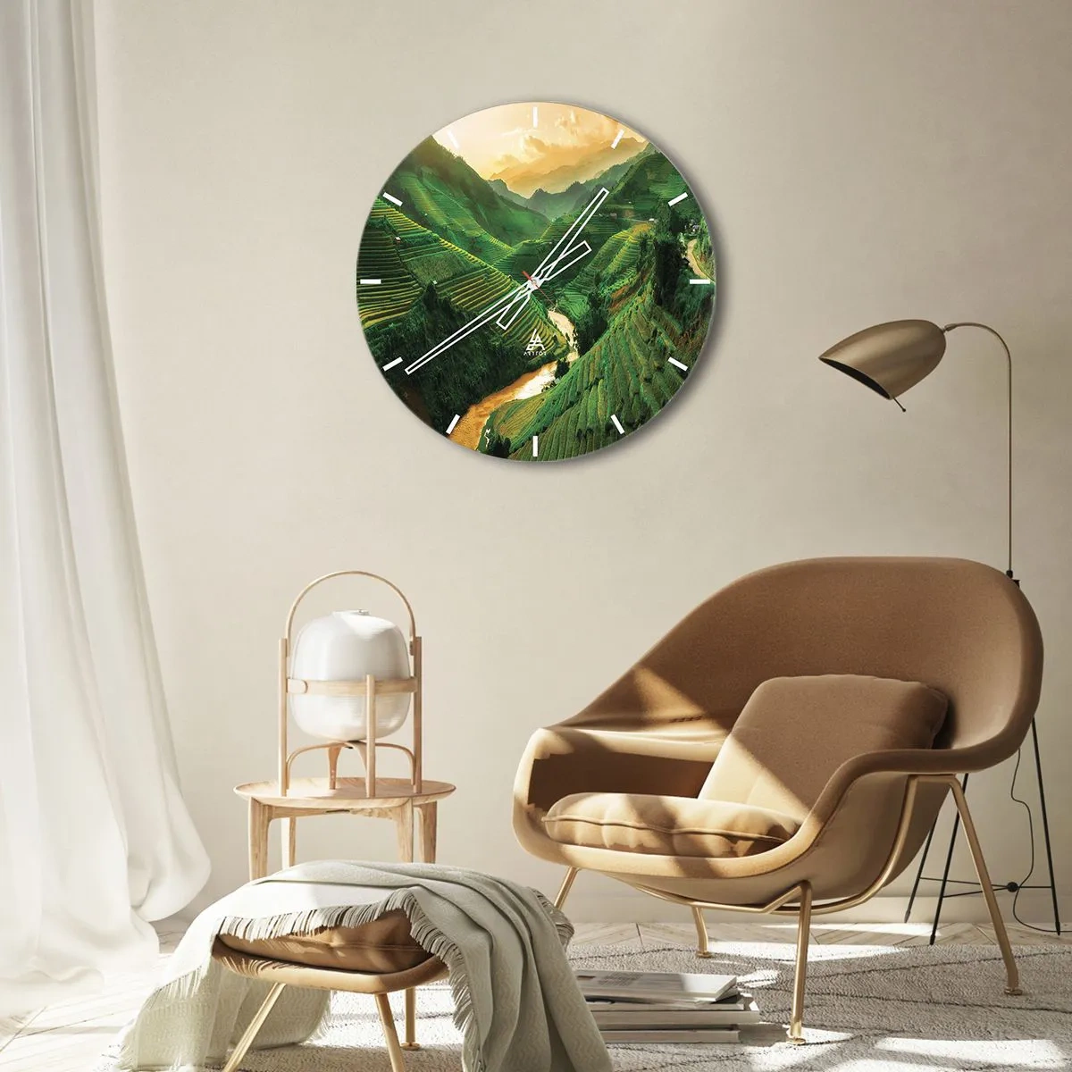Nástenné hodiny - Ryžové terasy medzi horami pri západe slnka - 30x30cm - Vietnamské údolie - Moderná nástenná dekorácia do obývacej izby, kuchyne a spálne ARTTOR