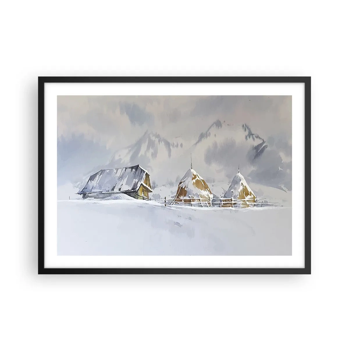 Plagát v čiernom ráme - V zasneženom údolí - 70x50 cm