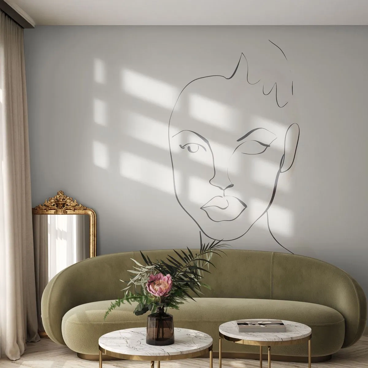 Fototapeta Standard Eco - Minimalistický portrét ženy v skicovitom štýle. - 100x70cm - Obrys zmyselnosti - Moderná nástenná dekorácia do obývacej izby a spálne ARTTOR