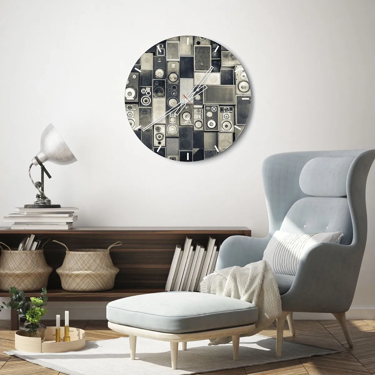 Nástenné hodiny - Sada reproduktorov v retro štýle - 30x30cm - A všetko je v pohode - Moderná nástenná dekorácia do obývacej izby, kuchyne a spálne ARTTOR