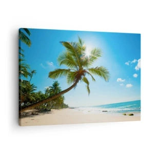 Obraz na plátne - Pláž s palmami v tropickej krajine - 70x50cm - Nikomu neukazovať - Moderná nástenná dekorácia do obývacej izby a spálne ARTTOR