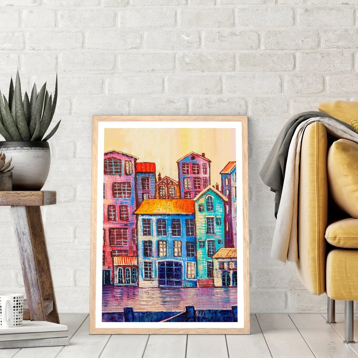 Plagát v ráme zo svetlého duba - Mesto ako z rozprávky - 50x70 cm