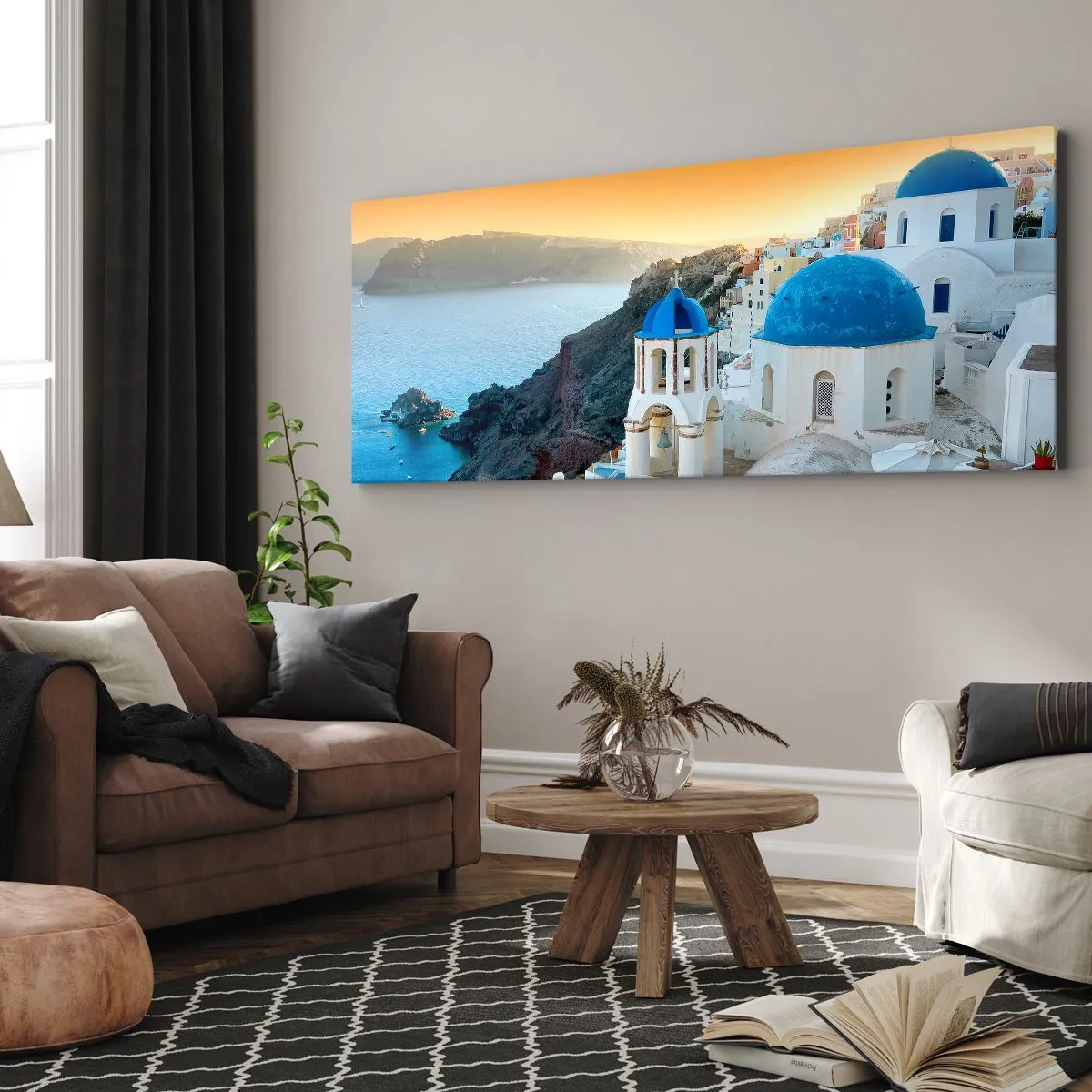 Obraz na plátne - Santorini - v náruči skál - 100x40 cm