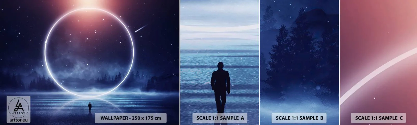 Vzorka samolepiacej fototapety Deluxe Sticker - Už sú tu... - Fantázia, Kozmos, Krajina - 100x30 cm